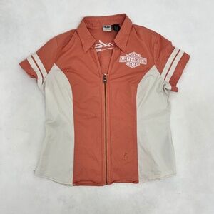 Harley Davidson Womens Size 2X-Large Shirt‎ Pink Short Sleeve Full Zip